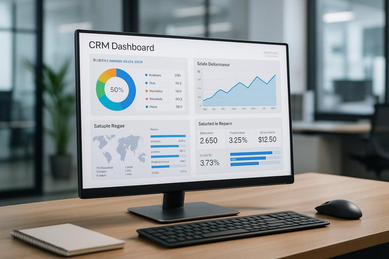 Écran d’ordinateur affichant un tableau de bord CRM détaillé avec segmentation clients et analytics en temps réel.